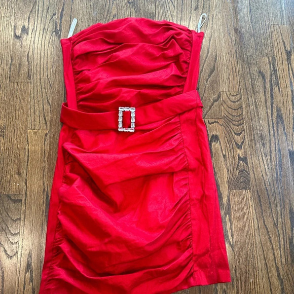 Jessica McClintock Gunne Sax Red Ruched Strapless Party Cocktail Dress Size 11 - Picture 2 of 12